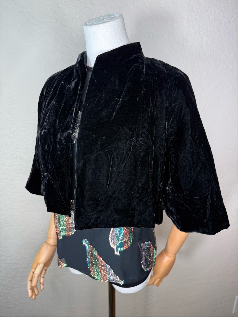 Vintage Lilli Diamond 1950s Black Velvet Cropped Evening Capelet Jacket Medium